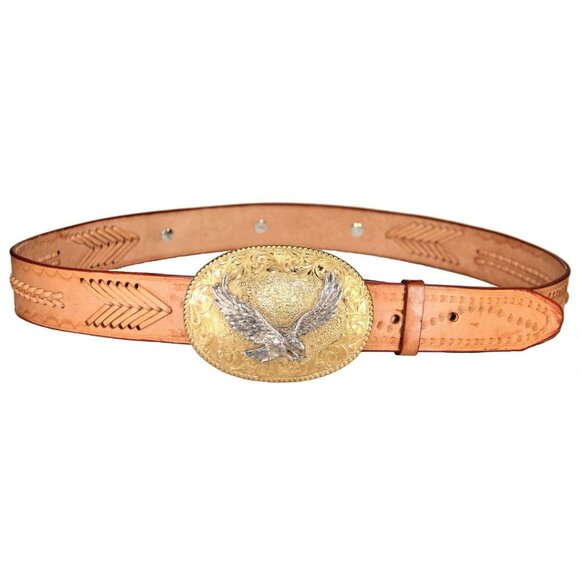 Vintage Crumrine 42" Belt Bronze w/ Silver Eagle Buckle (Handmade) - Picture 1 of 8
